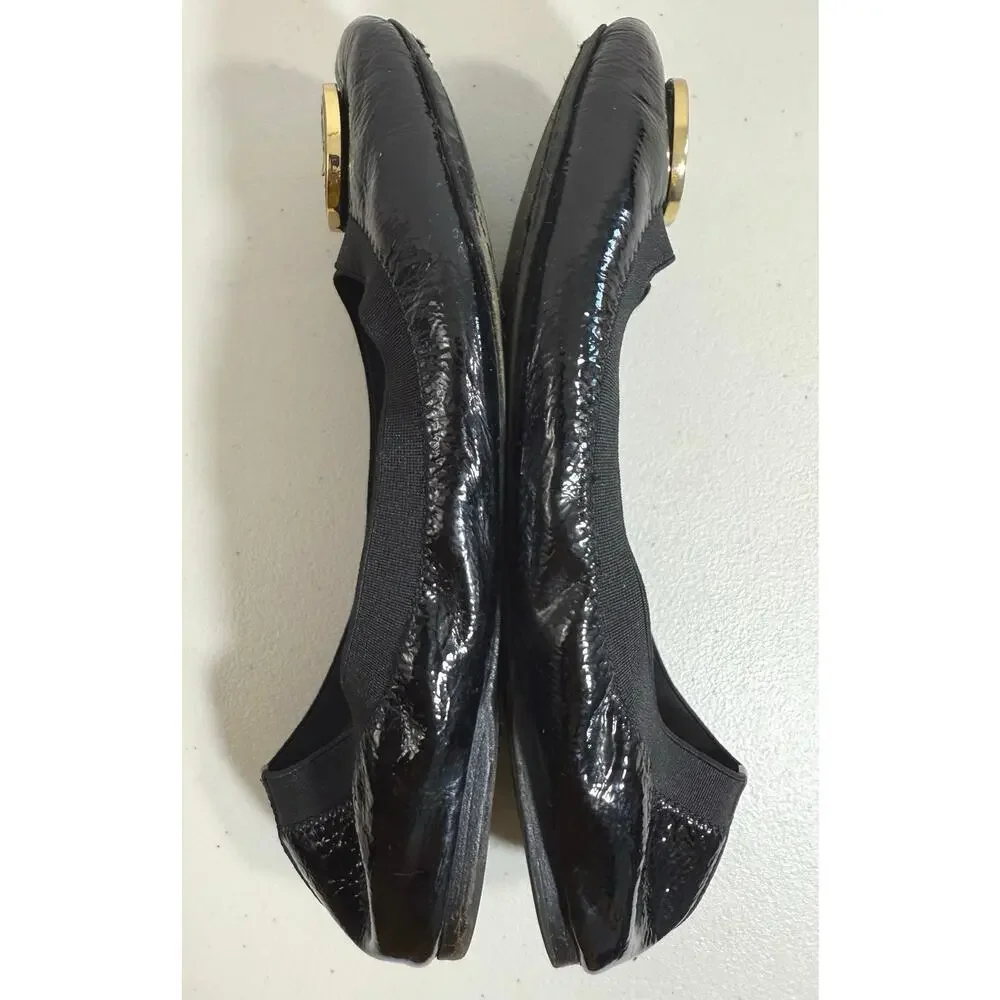 Tory Burch Caroline Ballet Flats Women’s 9 Black Patent Leather Logo Shoes